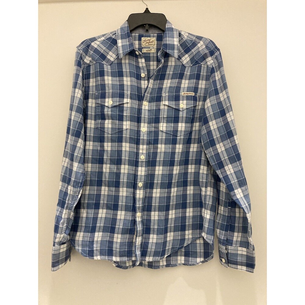 Lucky Brand Shirt Mens Small Blue White Plaid Western Long Sleeve